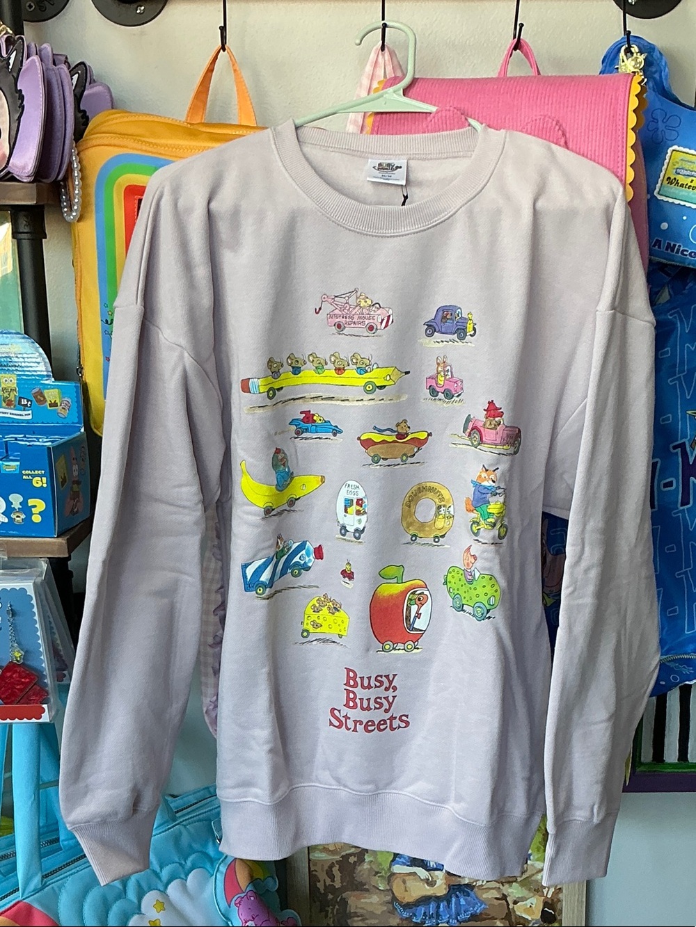 Busy Busy Streets Crewneck Sweatshirt - Light Gray with Colorful Print - Picture 1 of 2